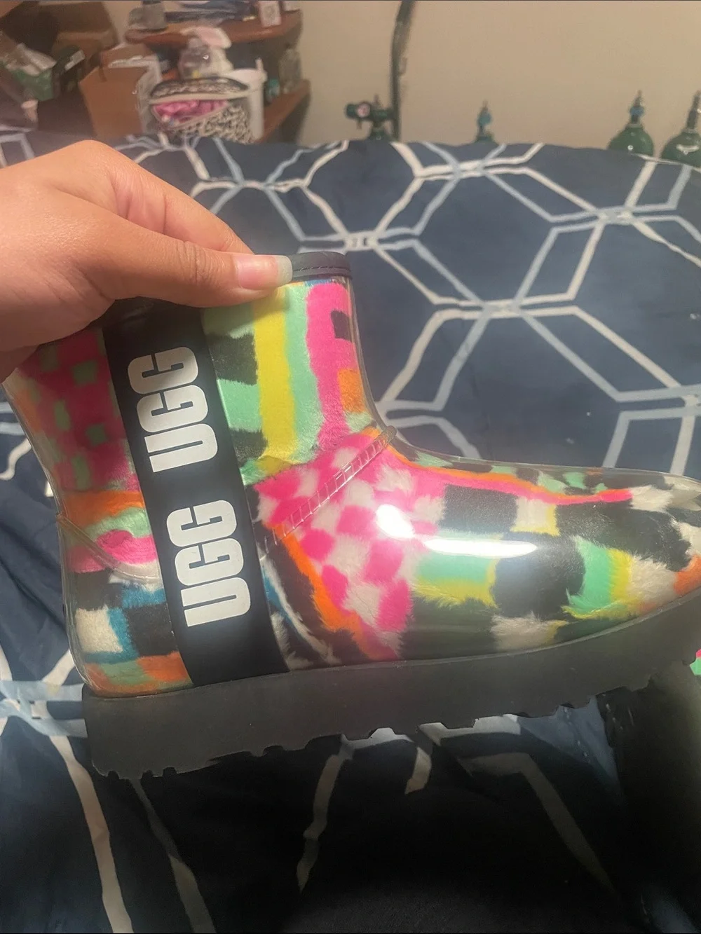 UGG Kids Multicolor Check Rain Boots - Pink, Orange, Yellow, Green, Blue